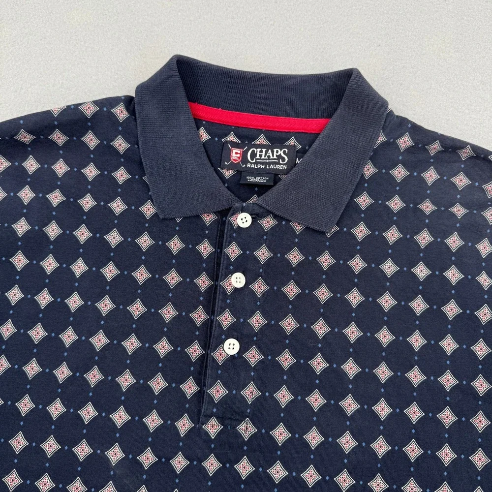 VTG Chaps Ralph Lauren Short Sleeve Polo‎ Shirt Men's M Blue Diamond Dotted
